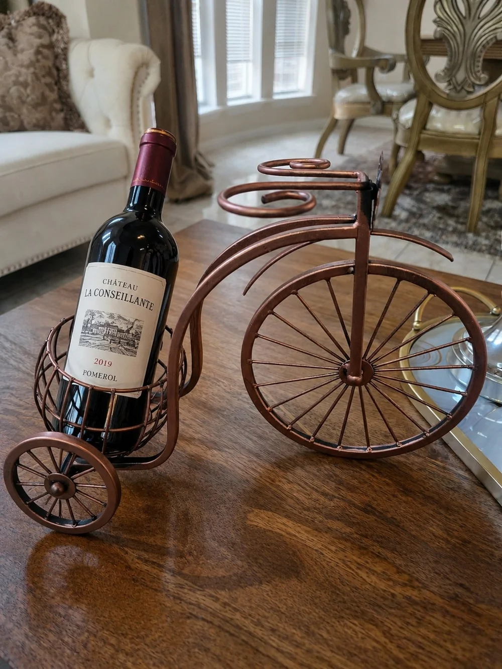 Copper Tricycle Wine Bottle Holder - Decorative Bar Accent
